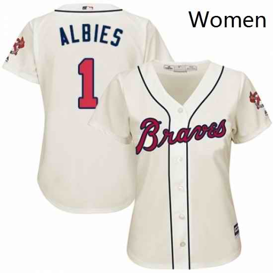 Womens Majestic Atlanta Braves 1 Ozzie Albies Authentic Cream Alternate 2 Cool Base MLB Jersey
